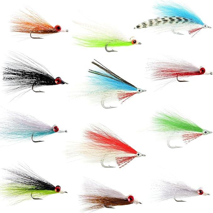 Leftys Deceiver and Clousers Deep Minnow Fly Fishing Flies Collection | 12 Saltwater and Bass Flies