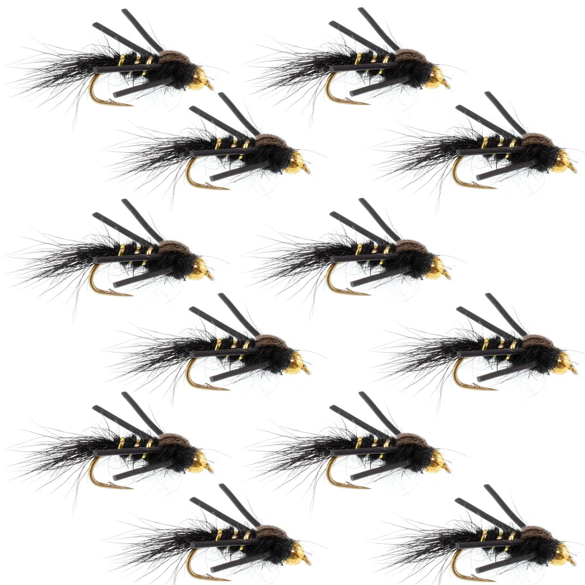 Tungsten Bead Head Rubber Legs Black Gold-Ribbed Hare's Ear Trout Fly Nymph